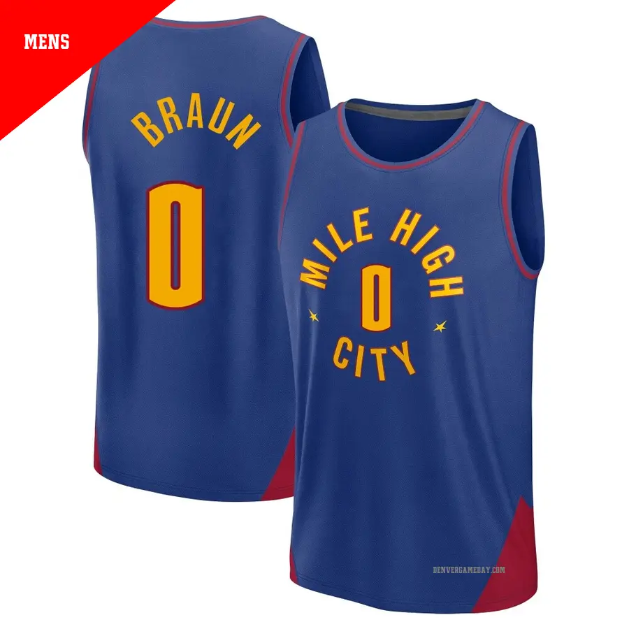 ＃0 Men's Christian Braun Denver Nuggets 2024/25 Fast Break Blue Statement Edition Jersey