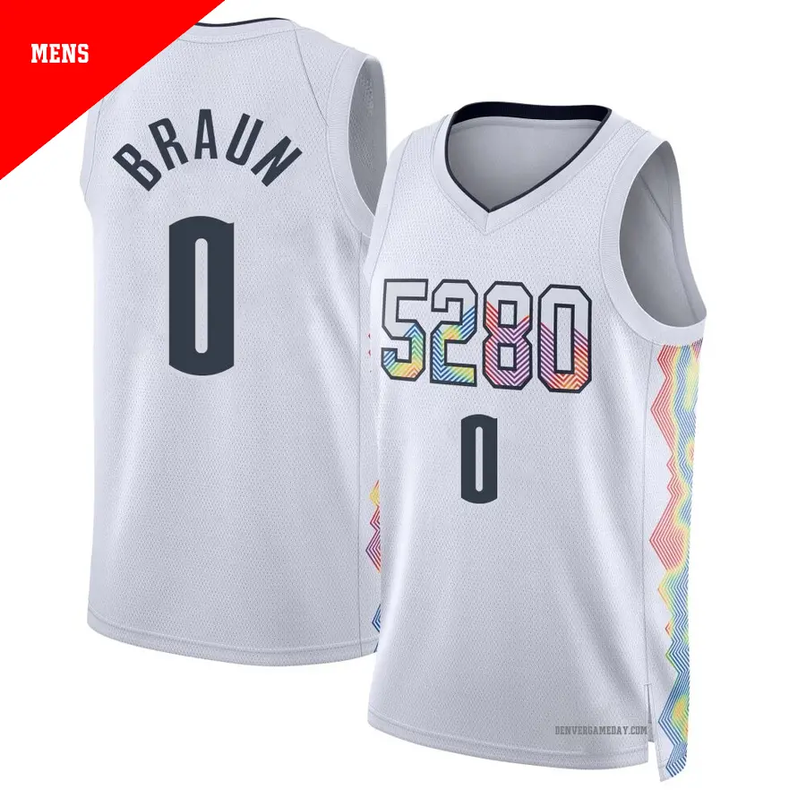 ＃0 Men's Christian Braun Denver Nuggets 2024/25 Swingman White City Edition Jersey