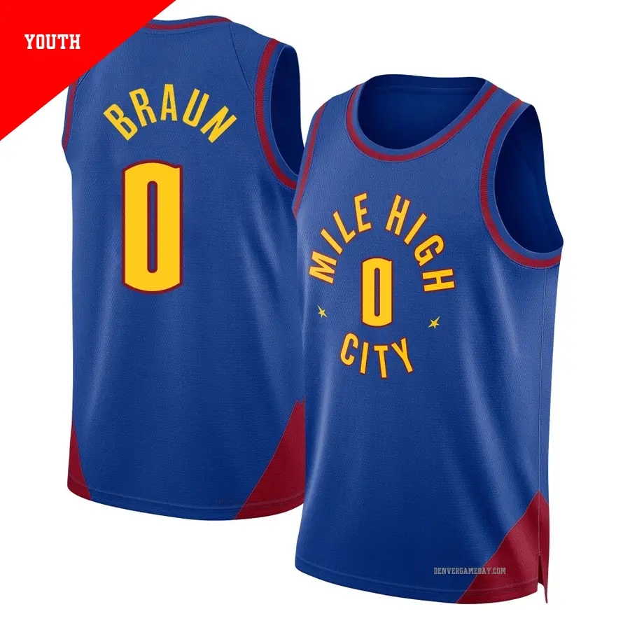 ＃0 Youth Christian Braun Denver Nuggets 2024/25 Swingman Blue Statement Edition Jersey