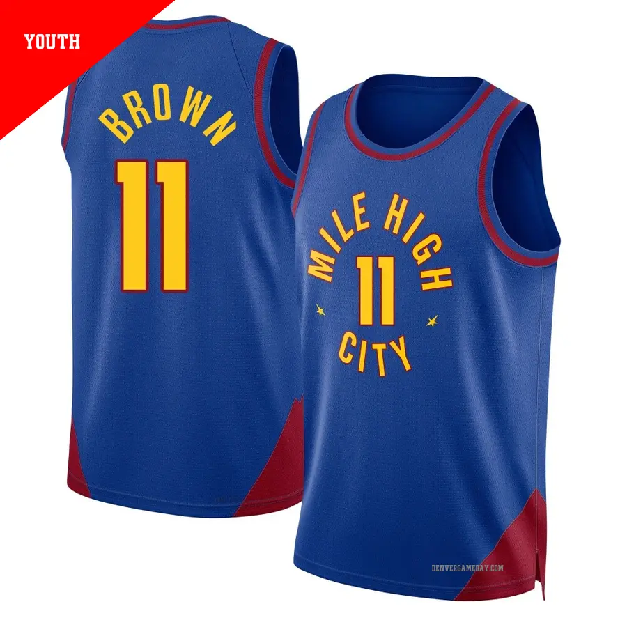 ＃11 Youth Bruce Brown Denver Nuggets 2024/25 Swingman Blue Statement Edition Jersey