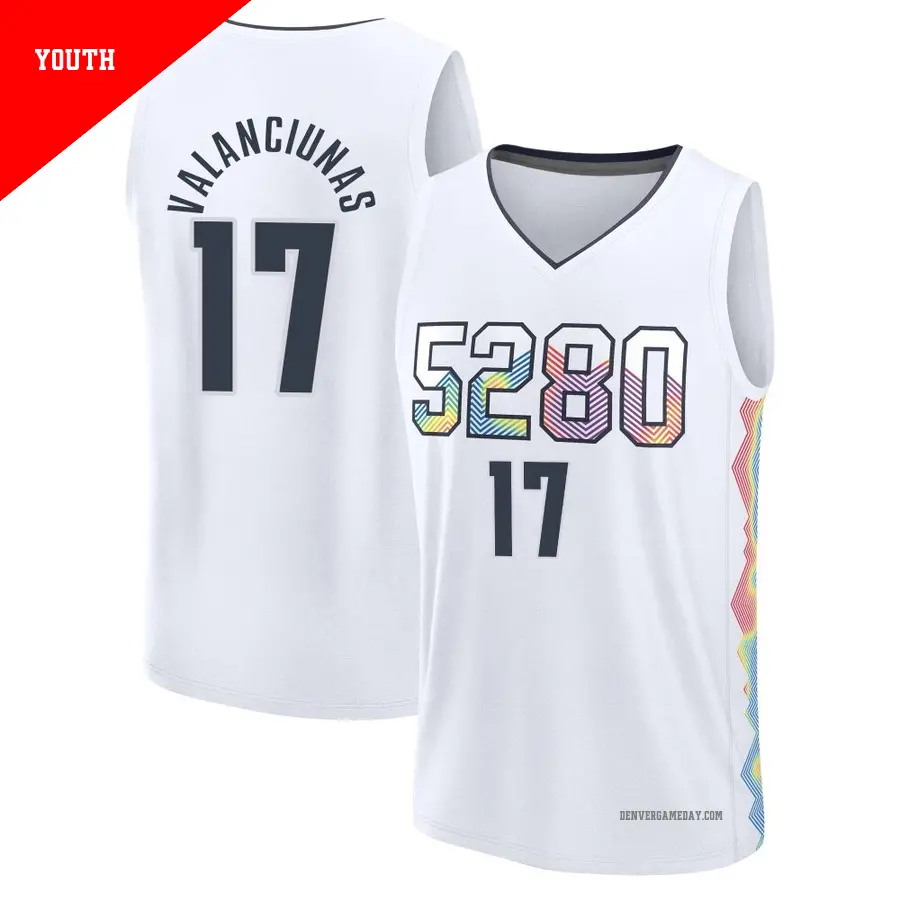 ＃17 Youth Jonas Valanciunas Denver Nuggets 2024/25 Fast Break White City Edition Jersey