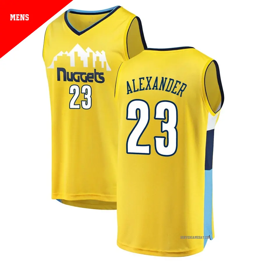 ＃23 Men's Trey Alexander Denver Nuggets Yellow Fast Break JerseyStatement Edition