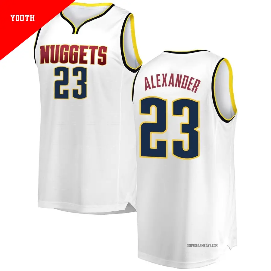 ＃23 Youth Trey Alexander Denver Nuggets 2018/19 Fast Break White JerseyAssociation Edition