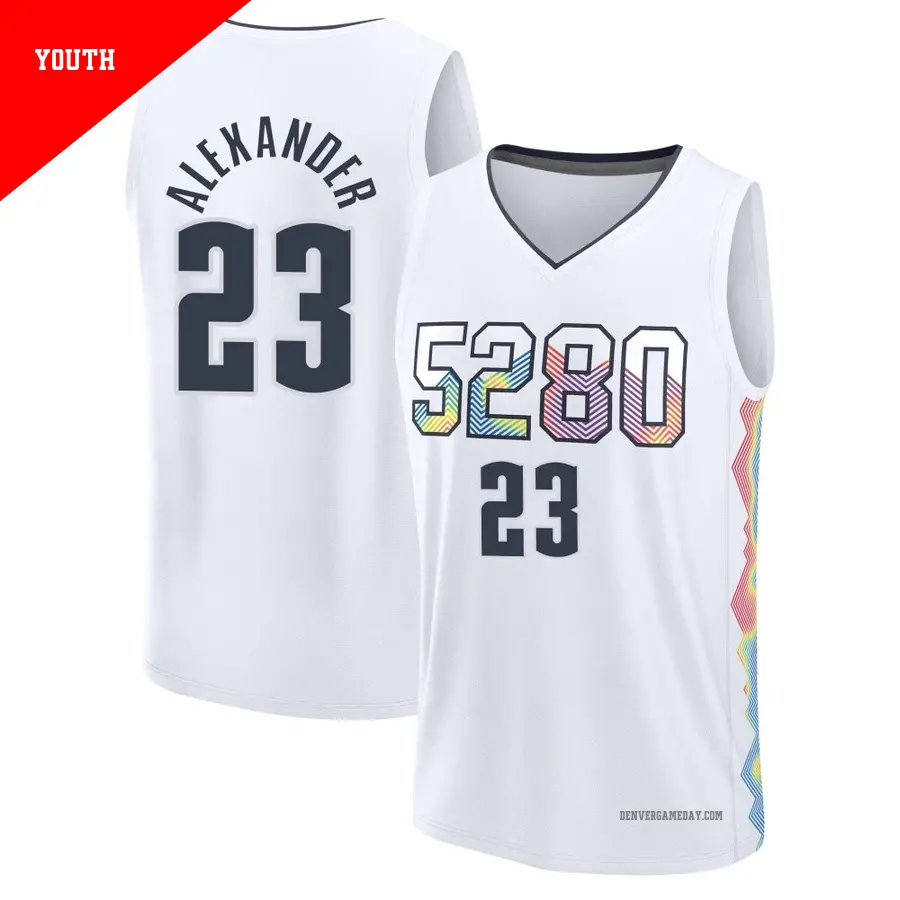 ＃23 Youth Trey Alexander Denver Nuggets 2024/25 Fast Break Fanatics White City Edition Jersey